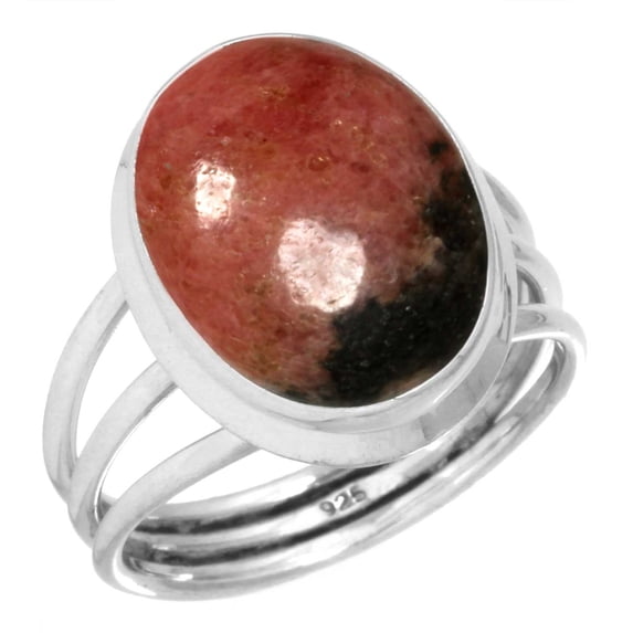 925 Sterling Silver Ring Natural Rhodonite Handmade Jewelry