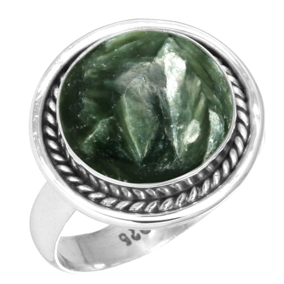 925 Sterling Silver Ring Natural Seraphinite Handmade Jewelry