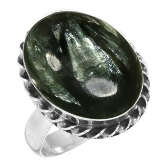 925 Sterling Silver Ring Natural Seraphinite Handmade Jewelry