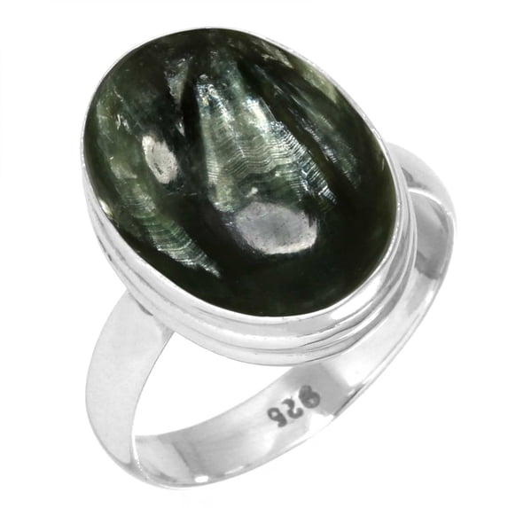 925 Sterling Silver Ring Natural Seraphinite Handmade Jewelry