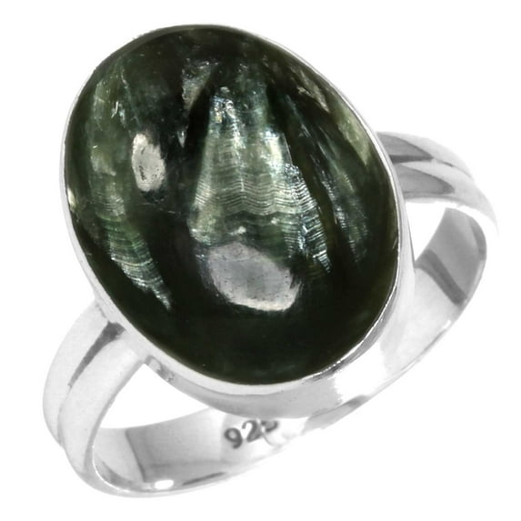 925 Sterling Silver Ring Natural Seraphinite Handmade Jewelry