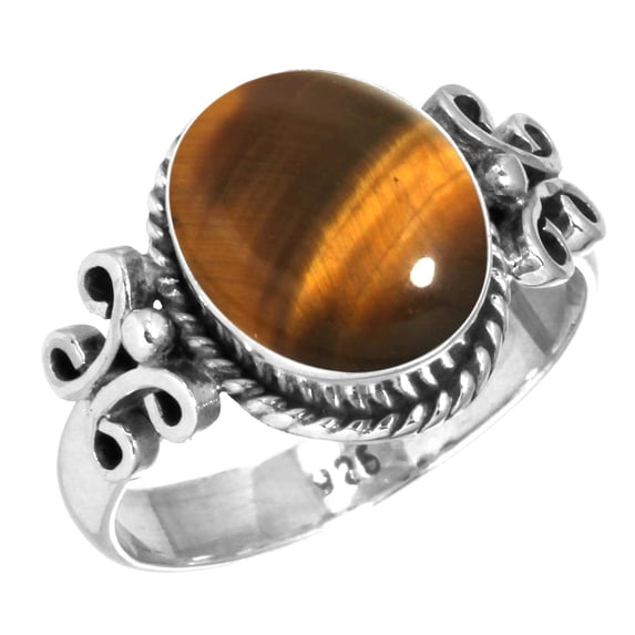 925 Sterling Silver Ring Natural Tiger Eye Handmade Jewelry