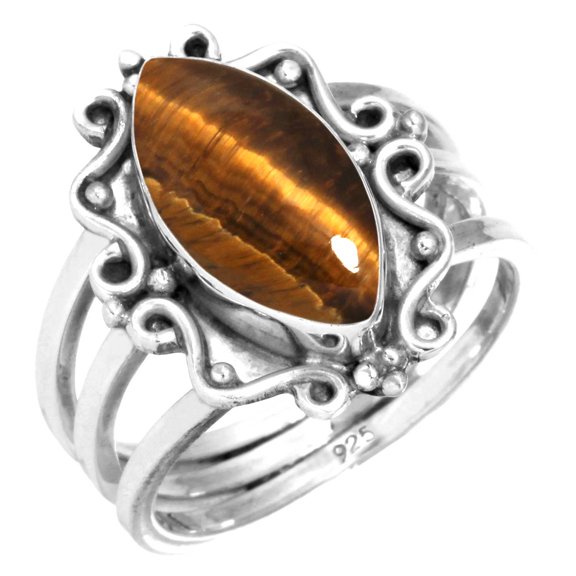 925 Sterling Silver Ring Natural Tiger Eye Handmade Jewelry