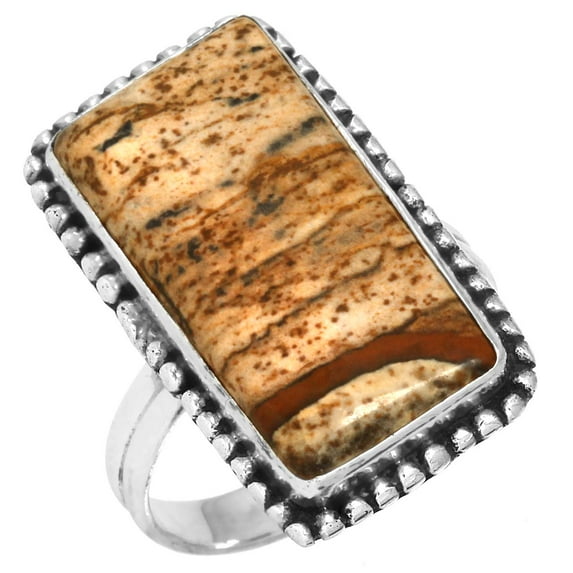 925 Sterling Silver Ring Picture Jasper Women Jewelry