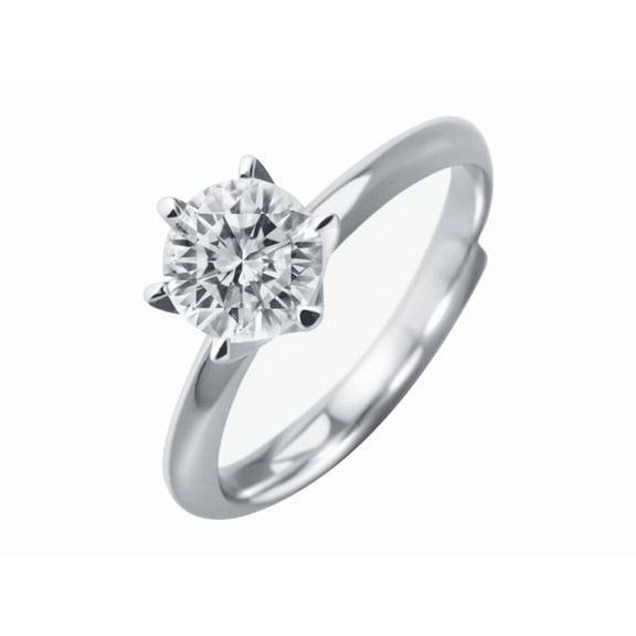925 Sterling Silver Ring - Platinum-Plated CZ Solitaire Rings for Women, Adjustable Ring - Curved Side Stone Design Open Band, Jewelry Gift for Special Occasions