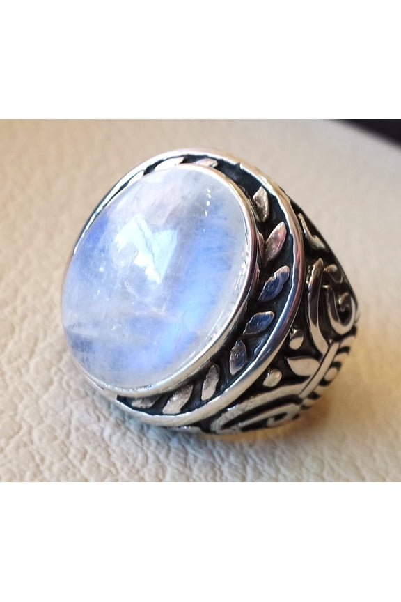 925 Sterling Silver Ring, Rainbow Moonstone Ring, Healing Natural Moonstone Ring, Heavy Designer Man Ring, Gift For Father's Day, Oxidized Finish Rainbow Moonstone Ring, Statement Ring, Signet Ring