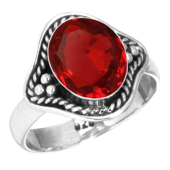 925 Sterling Silver Ring Ruby Simulated Handmade Jewelry