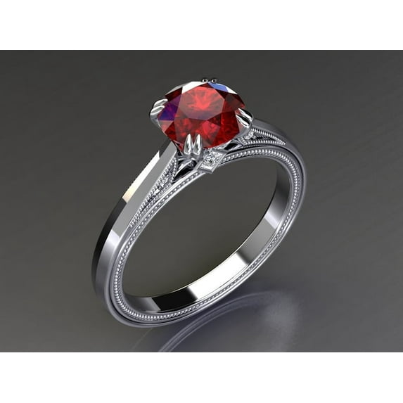 925 Sterling Silver Ring Ruby Solitaire Engagement Rings Round Cut Ruby Wedding Ring