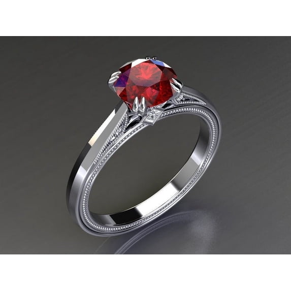 925 Sterling Silver Ring Ruby Solitaire Engagement Rings Round Cut Ruby Wedding Ring