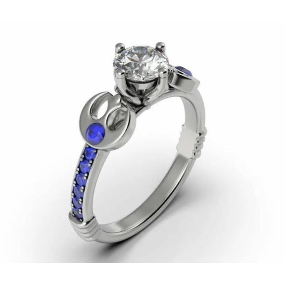925 Sterling Silver Ring Star War Ring, Geeky Ring, Blue Sapphire CZ and White CZ, Scientific Fiction Nerdy Gift Ring