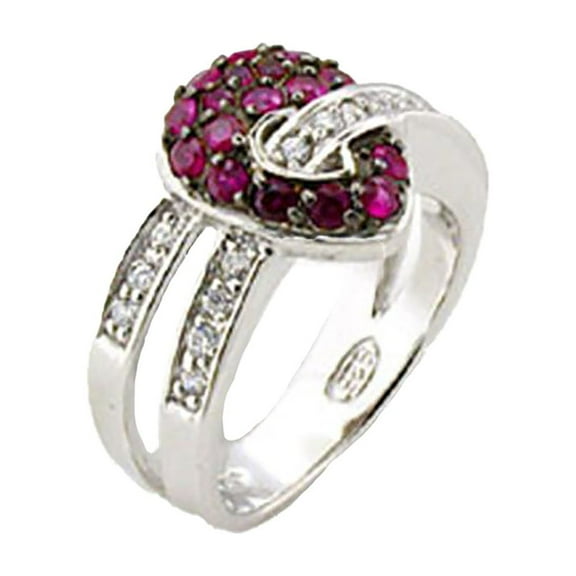 925 Sterling Silver Ring Synthetic Ruby 31715 for Women Style Rhodium