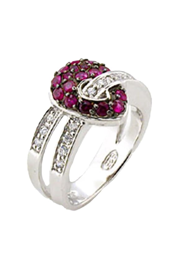 925 Sterling Silver Ring Synthetic Ruby 31715 for Women Style Rhodium
