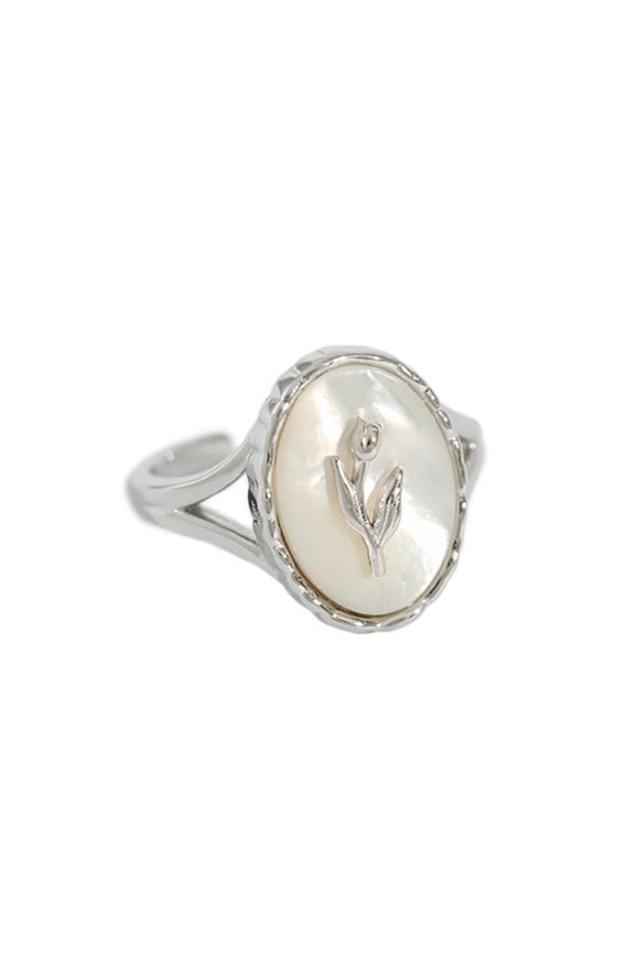 925 Sterling Silver Ring Tulip Shell Flower Elegant Retro Romantic Adjustable Jewelry Gift for Women Gift Idea