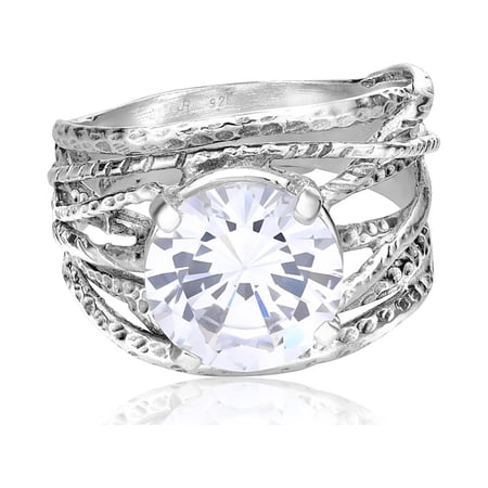 925 Sterling Silver Ring With A White Round Cubic Zirconia CZ Prong, Hypoallergenic, Nickel and Lead-free, Artisan Handcrafted Designer collection, Made In Israel