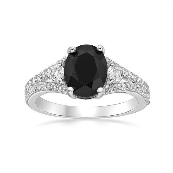 925 Sterling Silver Ring With Oval Black Onyx and White Topaz Accent Rare Gift