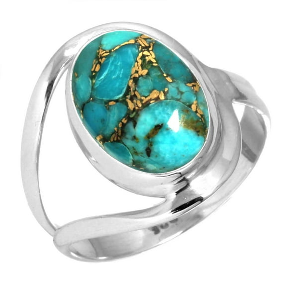 925 Sterling Silver Ring For Women - Girls Copper Blue Turquoise Gemstone Silver Ring December Birthstone Hand Made Silver Ring Size 6 Thanksgiving Gift For Women 925 Silver Gemstone Jewelry