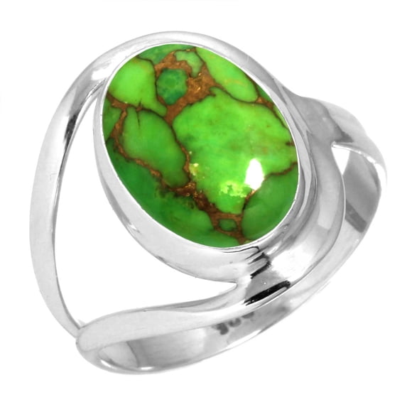 925 Sterling Silver Ring For Women - Girls Copper Green Turquoise Gemstone Silver Ring Size 12 Boho Silver Ring Size 12 New Year Gift For Women 925 Silver Gemstone Jewelry