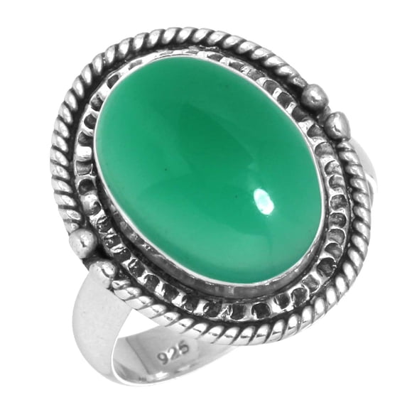 925 Sterling Silver Ring For Women - Girls Genuine Green Onyx Gemstone Silver Ring Size 5.5 May Birthstone Elegant Silver Ring Size 5.5 Easter Gift For Mother Gemstone 925 Silver Jewelry