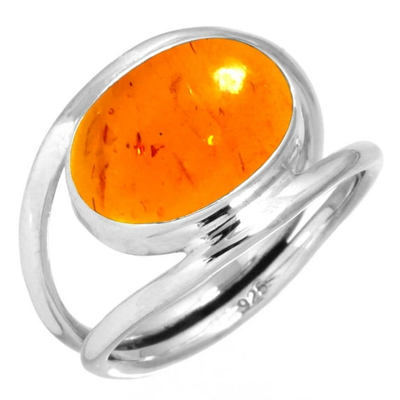925 Sterling Silver Ring For Women - Girls Orange Amber Gemstone Silver Ring Size 10.5 November Birthstone Handmade Silver Ring Size 10.5 Cocktail Party Gift For Sister Gemstone 925 Silver Jewelry