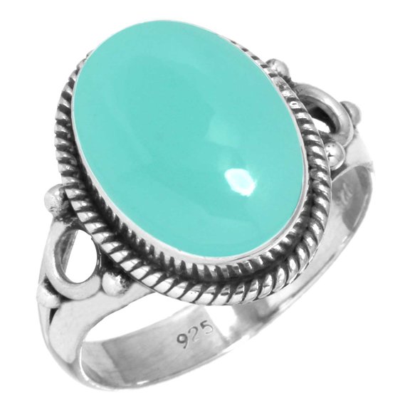 925 Sterling Silver Ring For Women - Men Aqua Chalcedony Gemstone Silver Ring Size 10.5 March Birthstone Costume Silver Ring Size 10.5 Birthday Gift For Wife 925 Silver Gemstone Jewelry