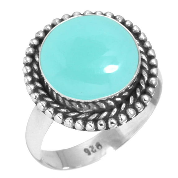 925 Sterling Silver Ring For Women - Men Aqua Chalcedony Gemstone Silver Ring Size 12.5 March Birthstone Fashion Silver Ring Size 12.5 Birthday Gift For Wife 925 Silver Gemstone Jewelry