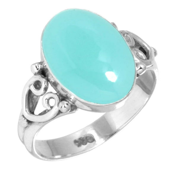 925 Sterling Silver Ring For Women - Men Aqua Chalcedony Gemstone Silver Ring Size 6 March Birthstone Elegant Silver Ring Size 6 Valentine's Day Gift For Wife 925 Silver Gemstone Jewelry