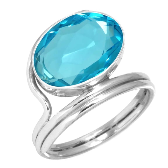 925 Sterling Silver Ring For Women - Men Blue Quartz Gemstone Silver Ring Size 11.5 December Birthstone Boho Silver Ring Size 11.5 Anniversary - Gift For Women Gemstone 925 Silver Jewelry