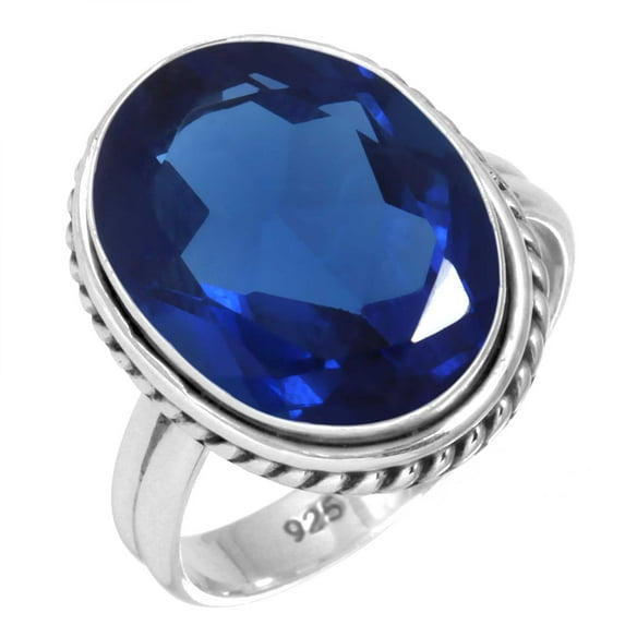 925 Sterling Silver Ring For Women - Men Blue Sapphire Simulated Gemstone Silver Ring Size 10.5 September Birthstone Silver Ring Size 10.5 Cocktail Party Gift For Wife 925 Silver Gemstone Jewelry