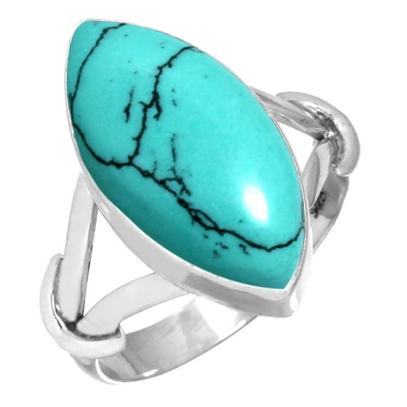 925 Sterling Silver Ring For Women - Men Blue Turquoise Gemstone Silver Ring Size 5.5 December Birthstone Simple Silver Ring Size 5.5 Birthday Gift For Wife 925 Silver Gemstone Jewelry