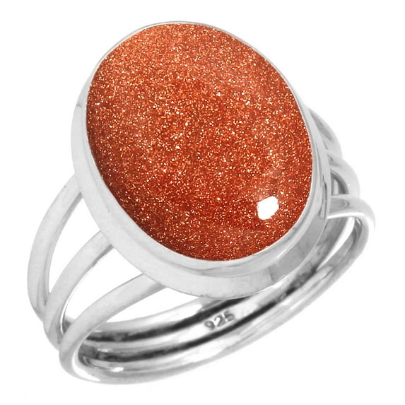 925 Sterling Silver Ring For Women - Men Brown Gold Sunstone Gemstone Silver Ring Size 7.5 Fashion Silver Ring Size 7.5 Mothers' Day Gift For Mom Gemstone 925 Silver Jewelry