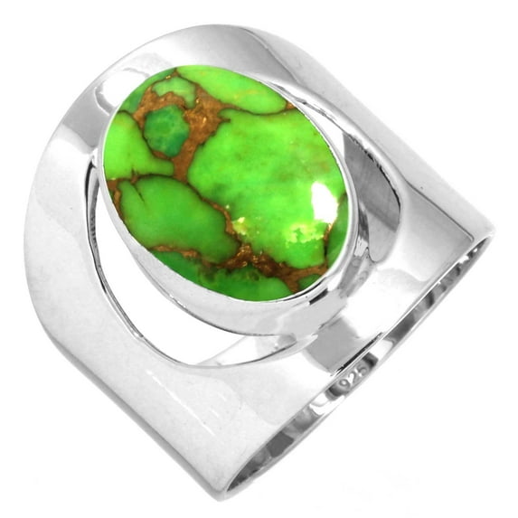 925 Sterling Silver Ring For Women - Men Copper Green Turquoise Gemstone Silver Ring Size 5 Boho Silver Ring Size 5 Friendship Day Gift For Mom Gemstone 925 Silver Jewelry