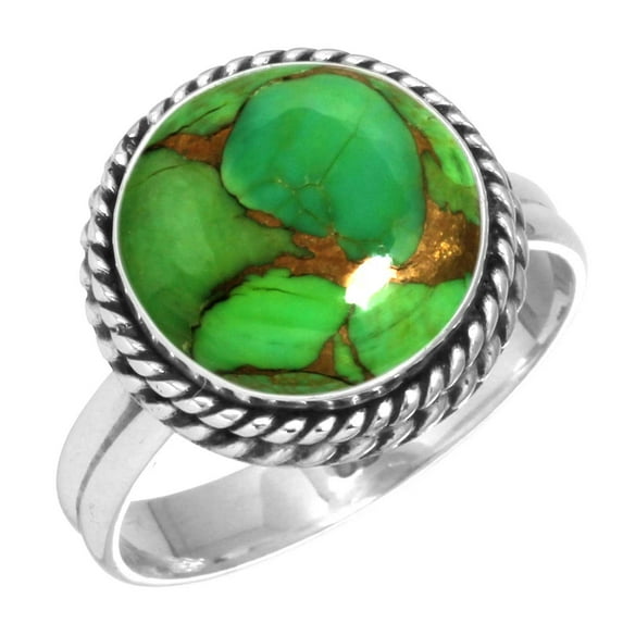 925 Sterling Silver Ring For Women - Men Copper Green Turquoise Gemstone Silver Ring Size 7.5 Hand Made Silver Ring Size 7.5 Thanksgiving Gift For Wife 925 Silver Gemstone Jewelry