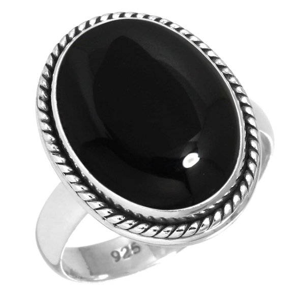 925 Sterling Silver Ring For Women - Men Genuine Black Onyx Gemstone Silver Ring Size 8 July Birthstone Hand Made Silver Ring Size 8 Halloween Gift For Mom Gemstone 925 Silver Jewelry