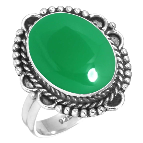 925 Sterling Silver Ring For Women - Men Genuine Green Onyx Gemstone Silver Ring Size 12.5 May Birthstone Boho Silver Ring Size 12.5 New Year Gift For Mom Gemstone 925 Silver Jewelry