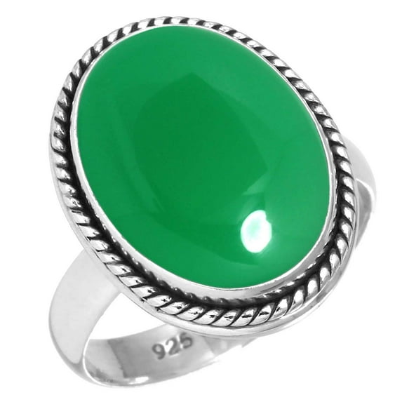 925 Sterling Silver Ring For Women - Men Genuine Green Onyx Gemstone Silver Ring Size 12.5 May Birthstone Simple Silver Ring Size 12.5 Anniversary - Gift For Wife 925 Silver Gemstone Jewelry