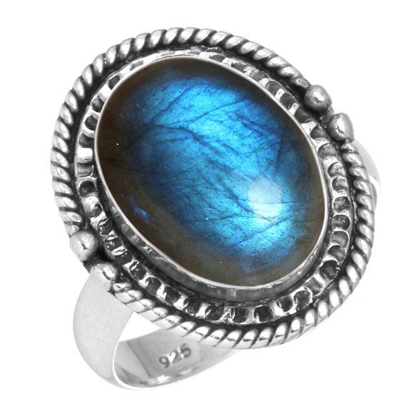 925 Sterling Silver Ring For Women - Men Gray Real Labradorite Gemstone Silver Ring Size 10 November Birthstone Costume Silver Ring Size 10 Easter Gift For Wife 925 Silver Gemstone Jewelry