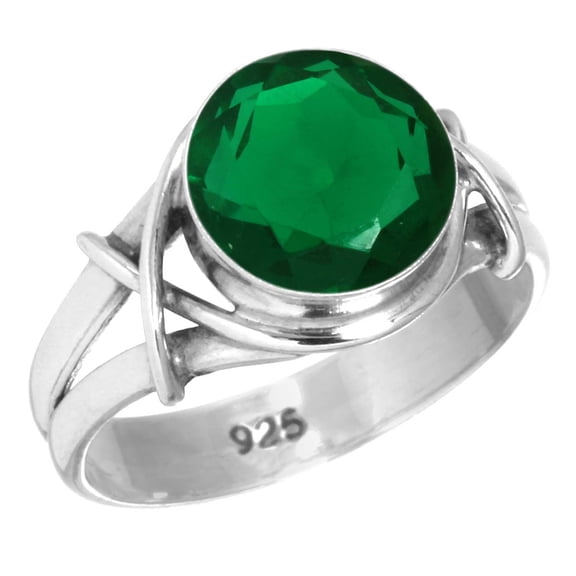 925 Sterling Silver Ring For Women - Men Green Emerald Simulated Gemstone Silver Ring Size 8 May Birthstone Hand Made Silver Ring Size 8 Easter Gift For Wife 925 Silver Gemstone Jewelry
