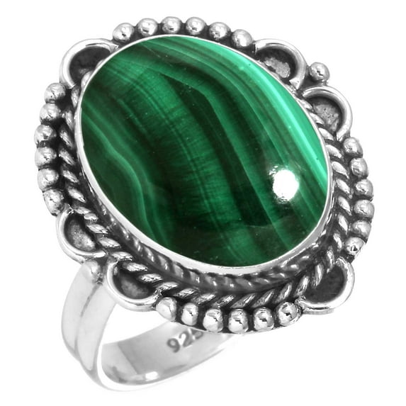 925 Sterling Silver Ring For Women - Men Green Natural Malachite Gemstone Silver Ring Size 6 May Birthstone Hand Made Silver Ring Size 6 Cocktail Party Gift For Wife Gemstone 925 Silver Jewelry