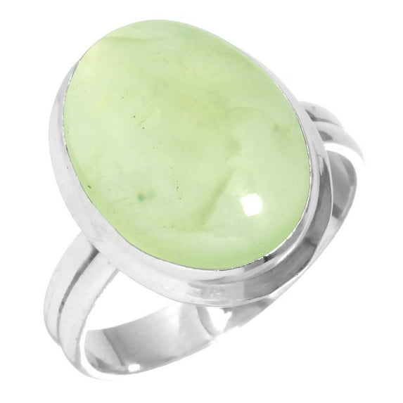 925 Sterling Silver Ring For Women - Men Green Natural Prehnite Gemstone Silver Ring Size 10 Costume Silver Ring Size 10 Halloween Gift For Wife 925 Silver Gemstone Jewelry