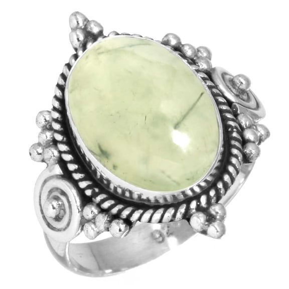 925 Sterling Silver Ring For Women - Men Green Natural Prehnite Gemstone Silver Ring Size 12.5 Simple Silver Ring Size 12.5 Cocktail Party Gift For Wife 925 Silver Gemstone Jewelry