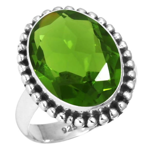 925 Sterling Silver Ring For Women - Men Green Peridot Quartz Gemstone Silver Ring Size 12.5 August Birthstone Fashion Silver Ring Size 12.5 Easter Gift For Mom Gemstone 925 Silver Jewelry
