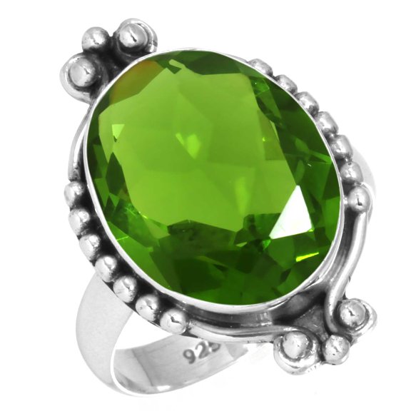925 Sterling Silver Ring For Women - Men Green Peridot Quartz Gemstone Silver Ring Size 12 August Birthstone Costume Silver Ring Size 12 Easter Gift For Wife 925 Silver Gemstone Jewelry