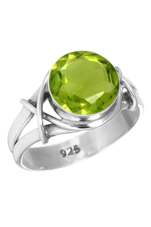 925 Sterling Silver Ring For Women - Men Green Peridot Quartz Gemstone Silver Ring Size 6.5 August Birthstone Costume Silver Ring Size 6.5 New Year Gift For Mom Gemstone 925 Silver Jewelry