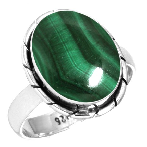 925 Sterling Silver Ring For Women - Men Green Real Malachite Gemstone Silver Ring Size 9 May Birthstone Simple Silver Ring Size 9 Easter Gift For Wife 925 Silver Gemstone Jewelry