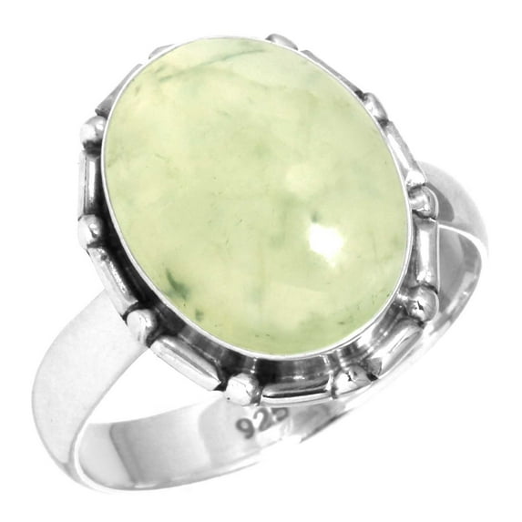 925 Sterling Silver Ring For Women - Men Green Real Prehnite Gemstone Silver Ring Size 10 Simple Silver Ring Size 10 Easter Gift For Mom Gemstone 925 Silver Jewelry