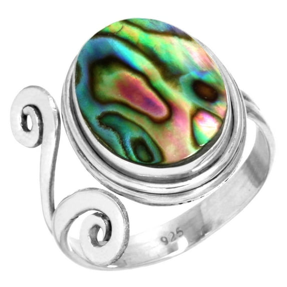 925 Sterling Silver Ring For Women - Men Multicolor Natural Abalone Shell Gemstone Silver Ring Size 11 Fashion Silver Ring Size 11 Mothers' Day Gift For Mom Gemstone 925 Silver Jewelry