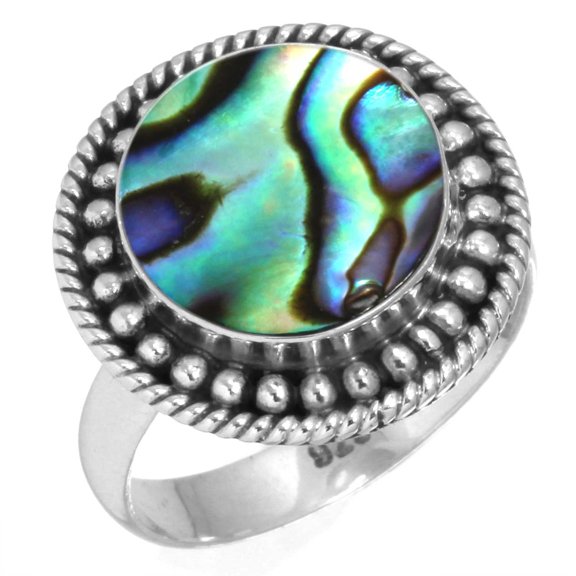 925 Sterling Silver Ring For Women - Men Multicolor Natural Abalone Shell Gemstone Silver Ring Size 12 Simple Silver Ring Size 12 Easter Gift For Wife 925 Silver Gemstone Jewelry