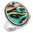 thumbnail image 1 of 925 Sterling Silver Ring For Women - Men Multicolor Real Abalone Shell Gemstone Silver Ring Size 7 Elegant Silver Ring Size 7 Thanksgiving Gift For Mom Gemstone 925 Silver Jewelry, 1 of 6
