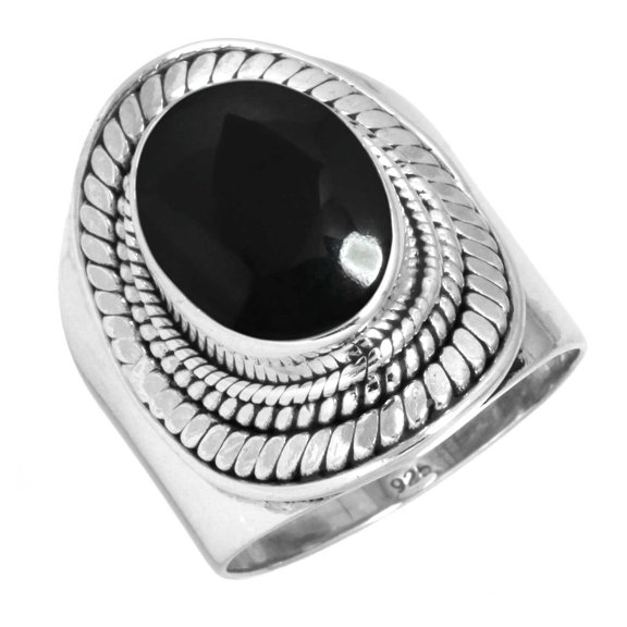 925 Sterling Silver Ring For Women - Men Natural Black Onyx Gemstone Silver Ring Size 5.5 July Birthstone Handmade Silver Ring Size 5.5 Halloween Gift For Wife 925 Silver Gemstone Jewelry