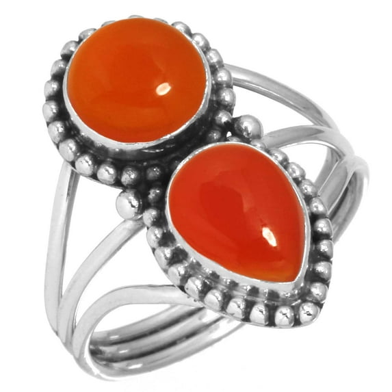 925 Sterling Silver Ring For Women - Men Orange Natural Carnelian Gemstone Silver Ring Size 7.5 August Birthstone Costume Silver Ring Size 7.5 Thanksgiving Gift For Mom Gemstone 925 Silver Jewelry